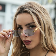 クロスボーダーチーター装飾フレームレス角型サングラスカラー男女レトロヒョウヘッド金属サングラスクロスボーダー目