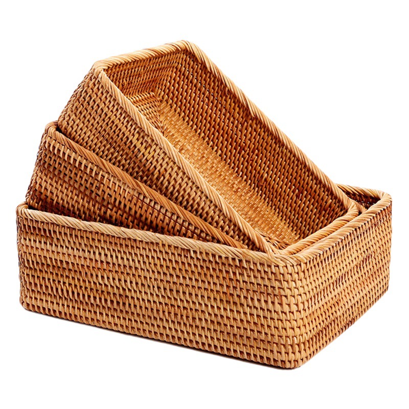 ベトナム藤編み収納かご四角い寝室収納民宿デスクトップカップタオル収納かご日系卸売り特価