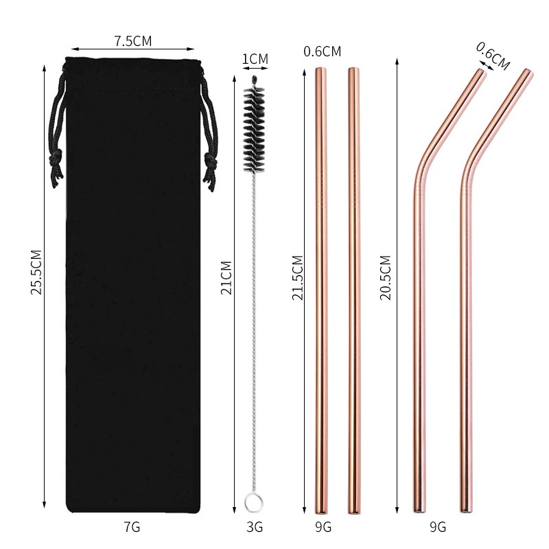 Traje de paja de acero inoxidable 304 especial transfronterizo de Amazon de color chapado en titanio tubo de bebida de metal café leche té paja