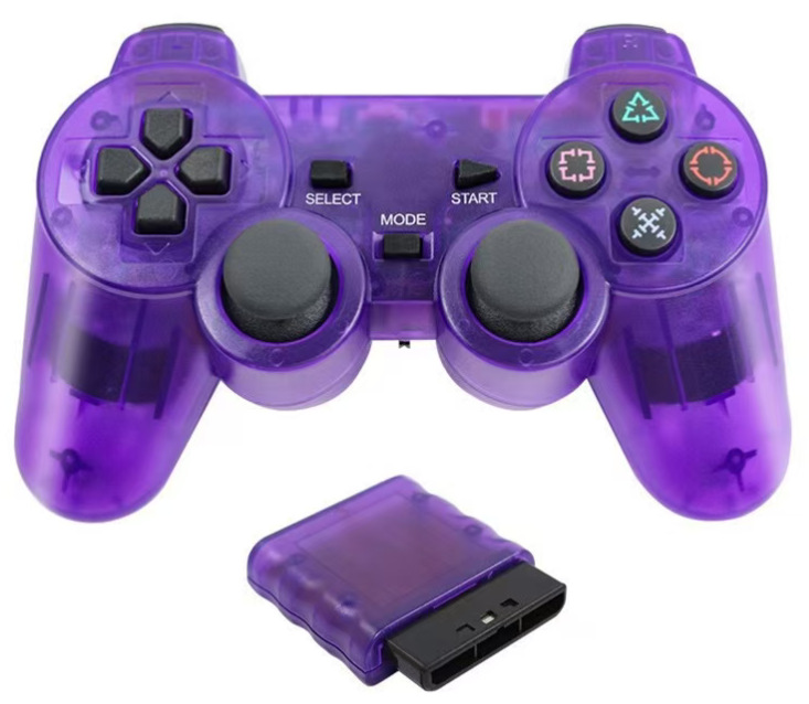 Controlador inalámbrico transfronterizo de 2.4g para PS2, vibración dual, transparente, colorido, controlador de juegos P2, tecla de copo de nieve, fábrica en stock
