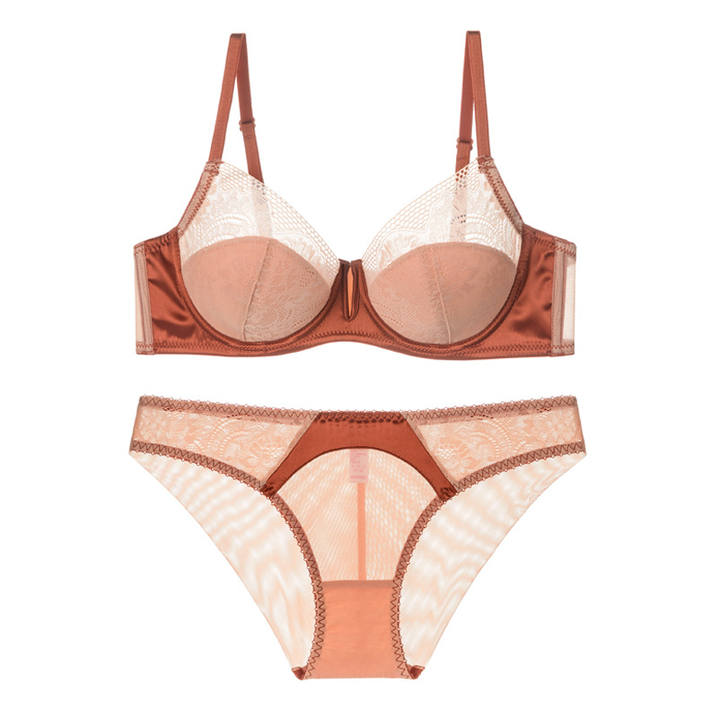 Estilo francés chica delgada taza pura deseo ropa interior push up sexy encaje sujetador traje pequeño pecho especial media taza superior sujetador