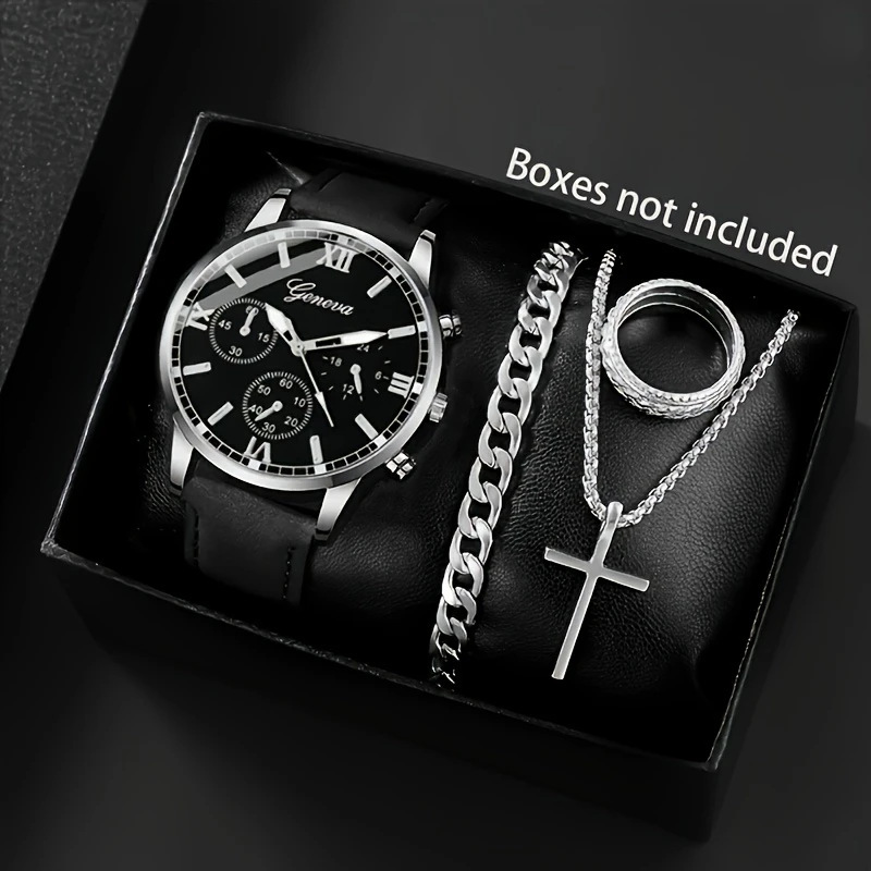 Watch Set Fashion Business High-End Men's Watch Belt Fake Three-Eye Watch Men's Glass Quartz Watch Wholesale