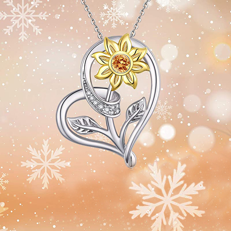 Holiday, Daily Occasion 925 Sterling Silver Material 925 Sterling Silver Zircon Plating Inlay Heart Shape Flower Pendant Necklace