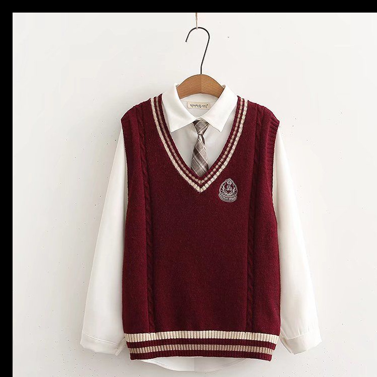 Long sleeve shirt + red vest with tie