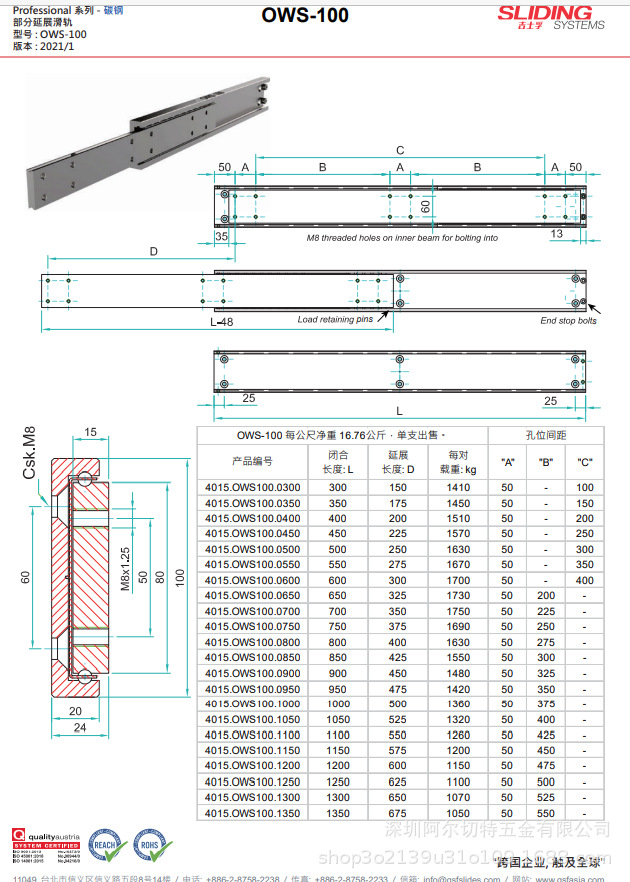 英国吉士孚SLIDING SYSTEMS型号OWS100