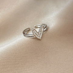 Korean-style new Instagram-famous trendy double-layer heart-shaped ring for women&mdash;light luxury, stylish, diamond-inlaid, ultra-shiny index finger ring.