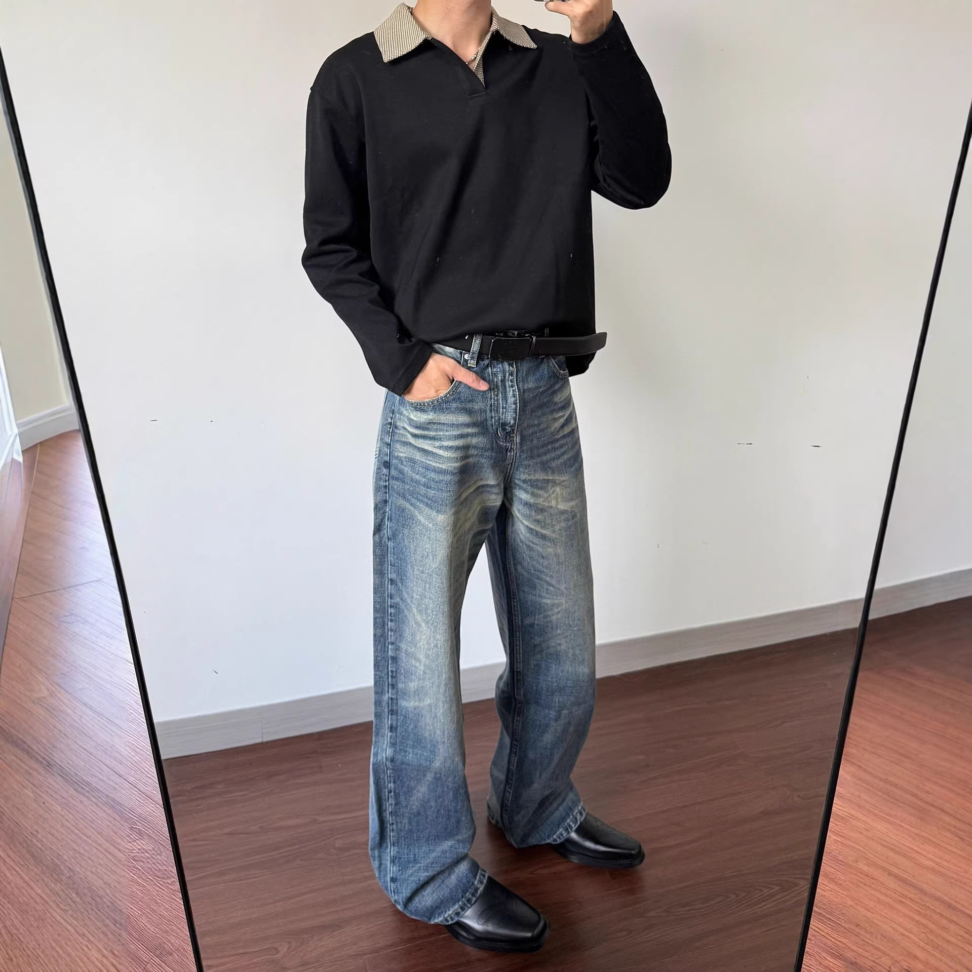 Men's Vintage Washed Straight-Leg Jeans – Relaxed Fit, Clean Aesthetic, Distressed Hem For Urban Streetwear_mkmklike.com