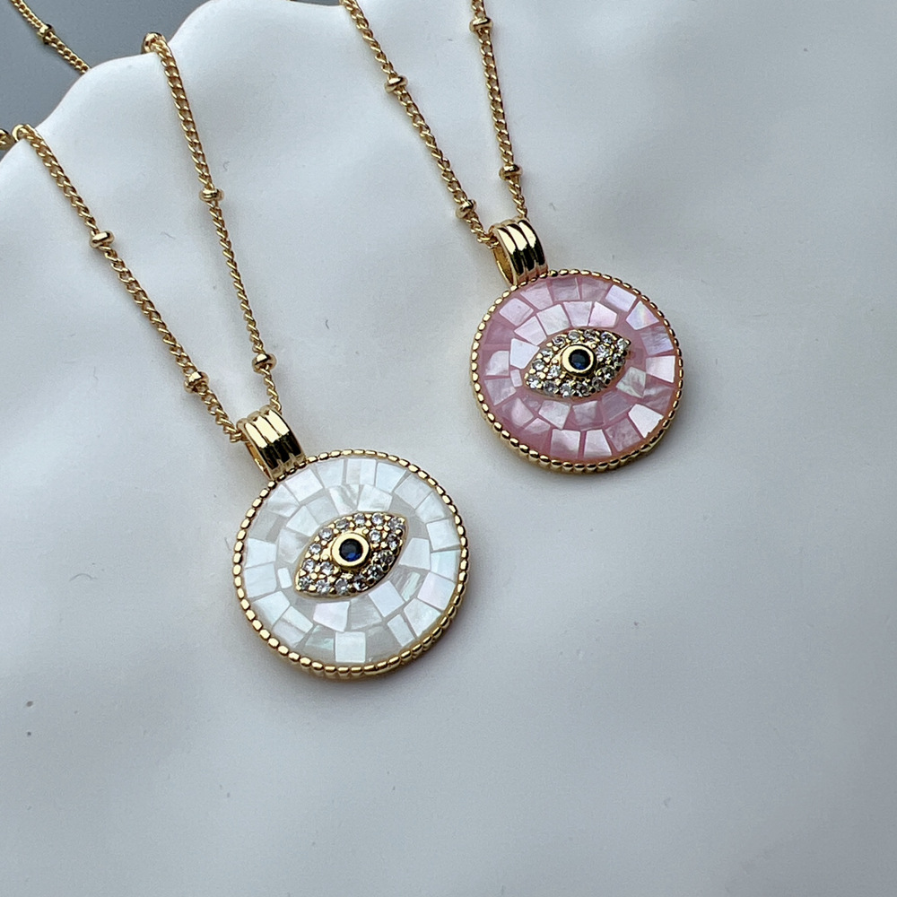 15g Weight Copper Pendant Material Zircon Inlay Material Shell Copper Plating Eye Zircon Pendant Necklace