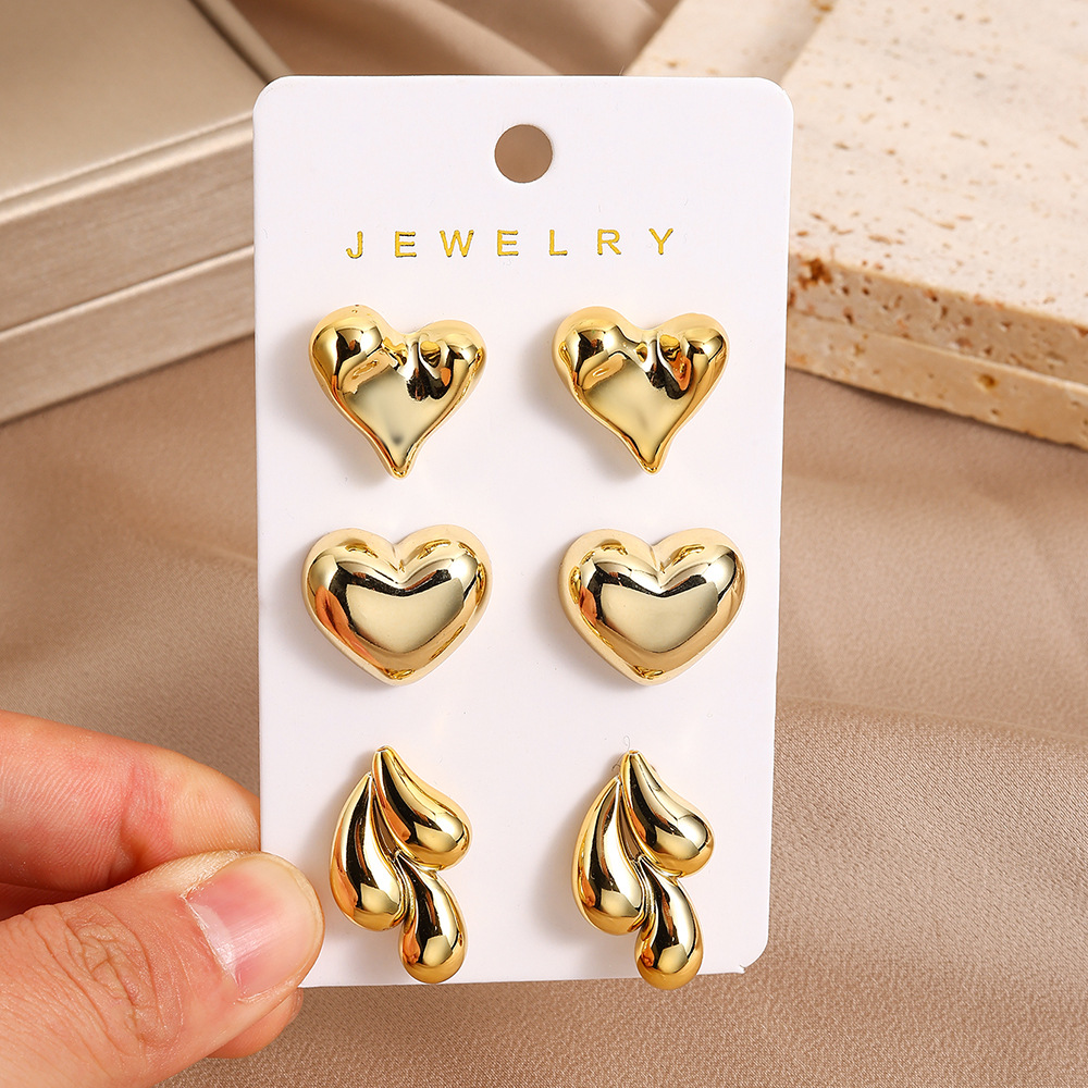16g Weight Steel needle Ear Needle Material Ear Studs Classification 1 Set Quantity Daily Occasion CCB Material Geometric, Heart Shape Pattern All Seasons Season Women's Gender Plating Design Simple Style Style 1 Set Simple Style Geometric Heart Shape Plating CCB Ear Studs 12