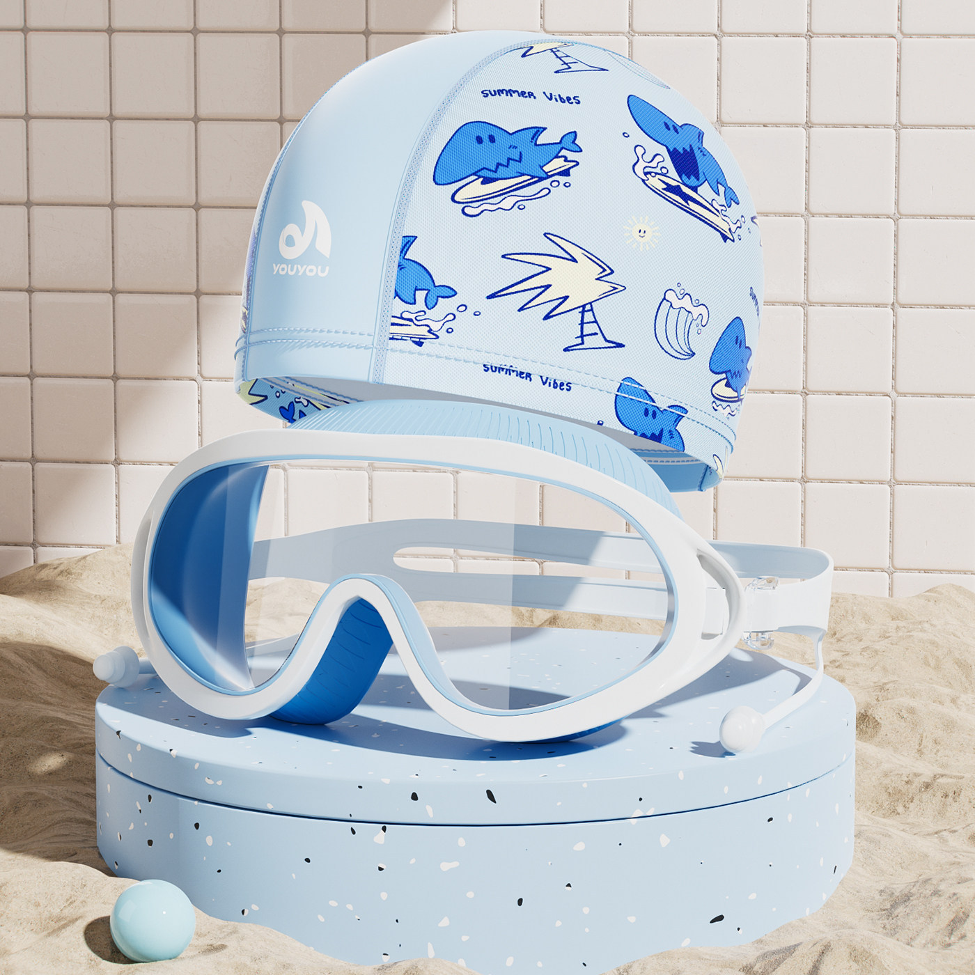 Set de Gafas de Natación de Marco Grande con Gorro para Niños PC Antivaho e Impermeable image 17
