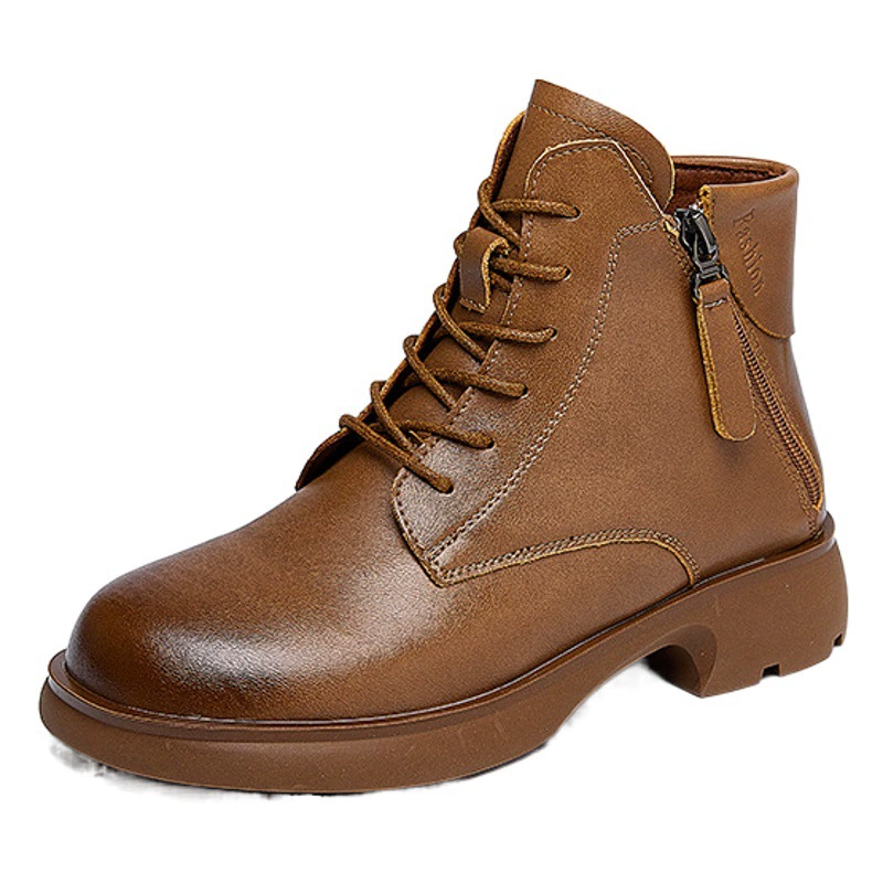 2023 осень и зима новые короткие сапоги женские кожаные кожаные двойные молнии повседневные сапоги Martin ретро полировочные тонировочные сапоги 306