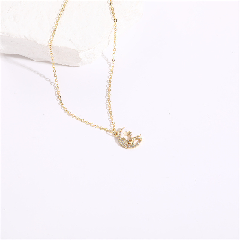 Fashion Christmas Tree Sun Moon Copper Gold Plated Zircon Pendant Necklace 1 Piece