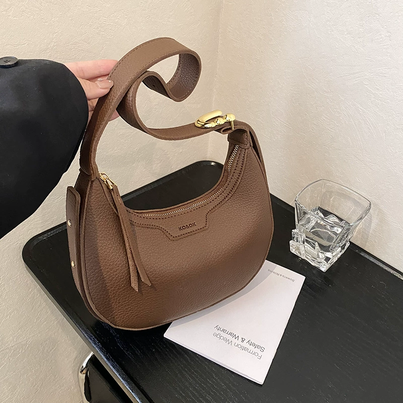 Сумка через плечо 2025 года, новая, однотонная, с узором под личи, из искусственной кожи, женская сумка-пельмень для повседневного использования, с застежкой-молнией