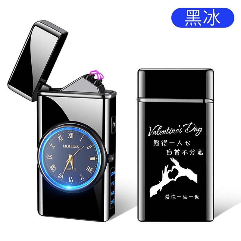 Reloj de alta gama de celebridades de Internet, cargador de sonido, encendedor, a prueba de viento integrado con luz, letras creativas dos en uno para hombres Shenlong