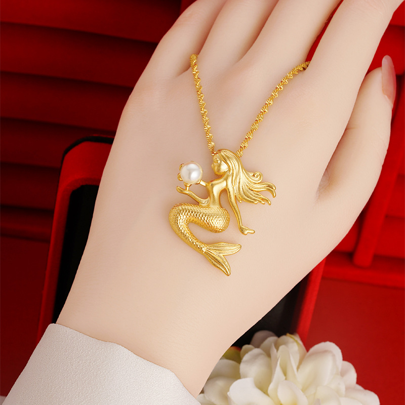 Arena oro sirena artificial perla colgante dulce todo fósforo de las mujeres nicho diseño sentido popular en línea popular hermosa aleación de cobre