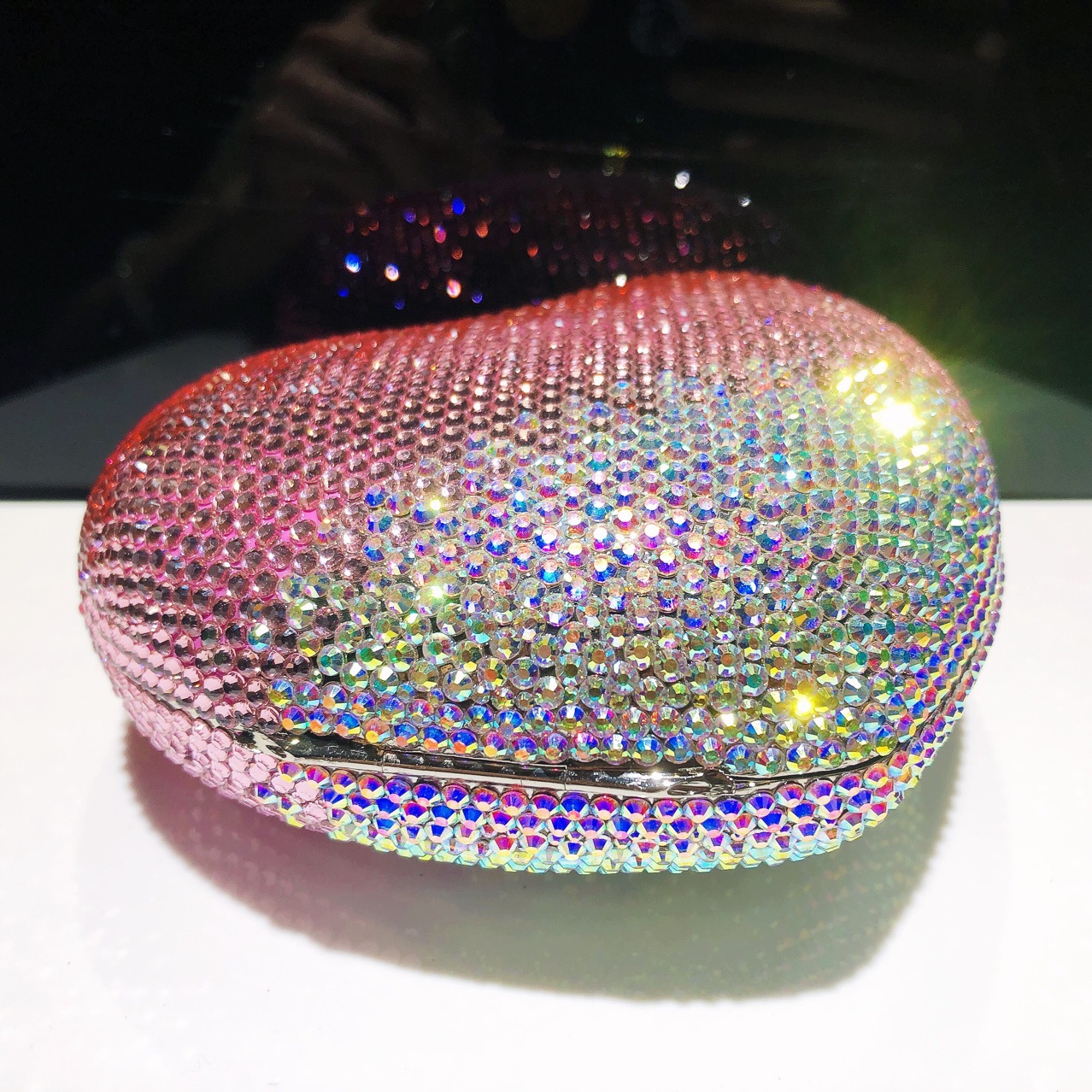 Túi clutch nữ đính đá hình trái tim gradient pha lê — Đỏ hoa hồng chuyển dần chi tiết 5
