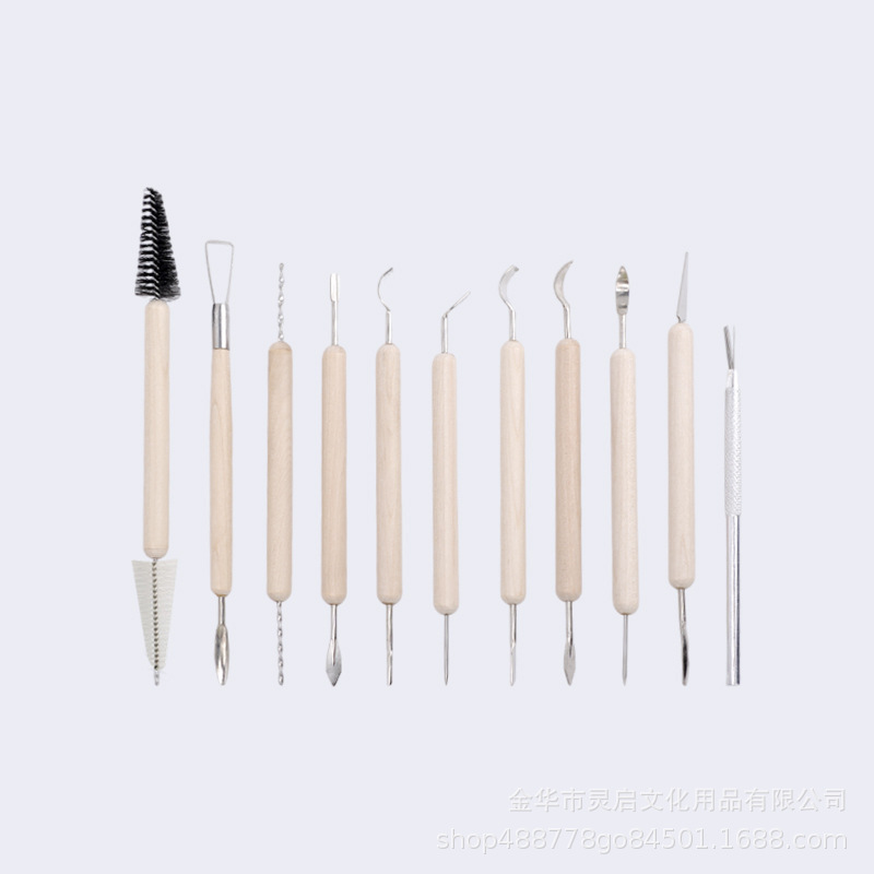 Fábrica directa clásica de 11 piezas conjuntos de herramientas de cerámica de doble cabeza raspadora de talla de alta calidad herramientas de barro artesanal