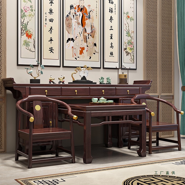 New Chinese-Style Four-Piece Solid Wood Eight Immortals Altar Set for Rural Use, Household Entrance Buddha Altar