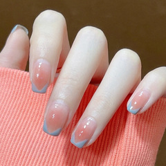Gentle and Sweet Style Wearable Ice-Glitter Blush French Nail Student Removable False Nail Sticker Set Wholesale