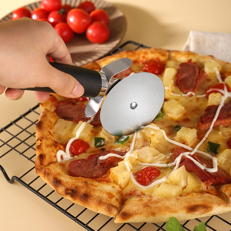 Cortador de pizza de acero inoxidable con rueda giratoria, herramienta para repostería y panqueques