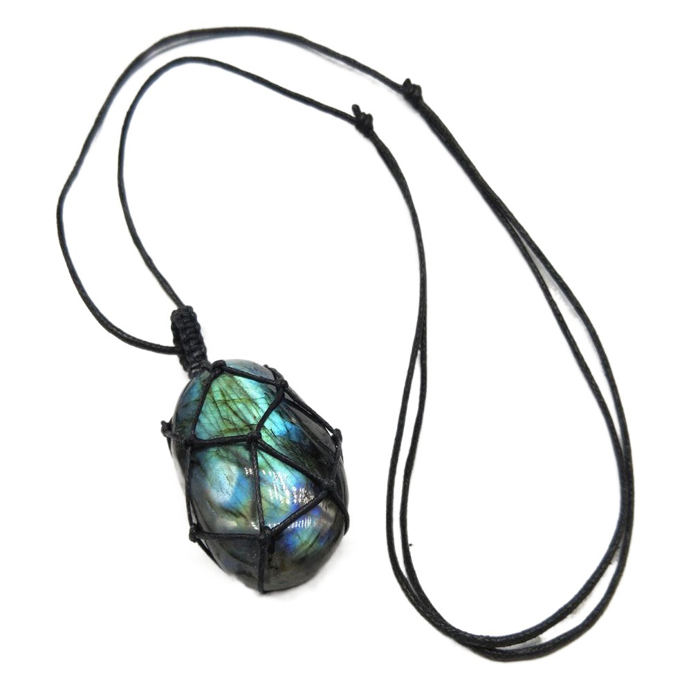 En stock Moonstone labradorita piedra cruda tejida COLLAR COLGANTE con luz que fluye espectro
