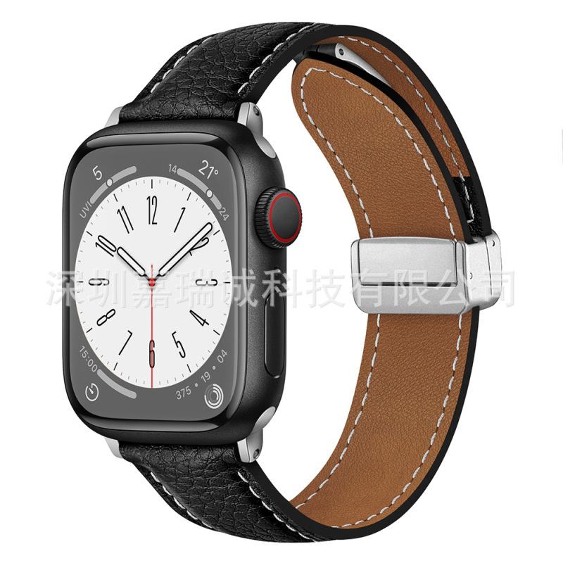 Apple Watch第1～11世代/Ultra3/SE3対応 ライチ柄折りたたみ式マグネットバックル時計バンド|undefined