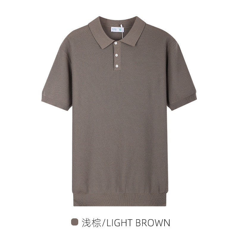 Polo de seda de hielo de hombre de manga corta hombre de verano lujoso ligero de alto nivel viejo estilo de dinero condujo camiseta de negocios ropa casual de hombre