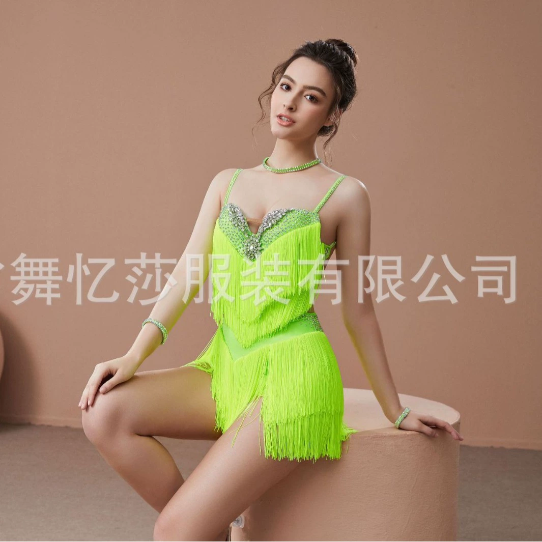 拉丁舞裙新款恰恰连衣裙女孩国标舞表演比赛练功成人流苏舞蹈服