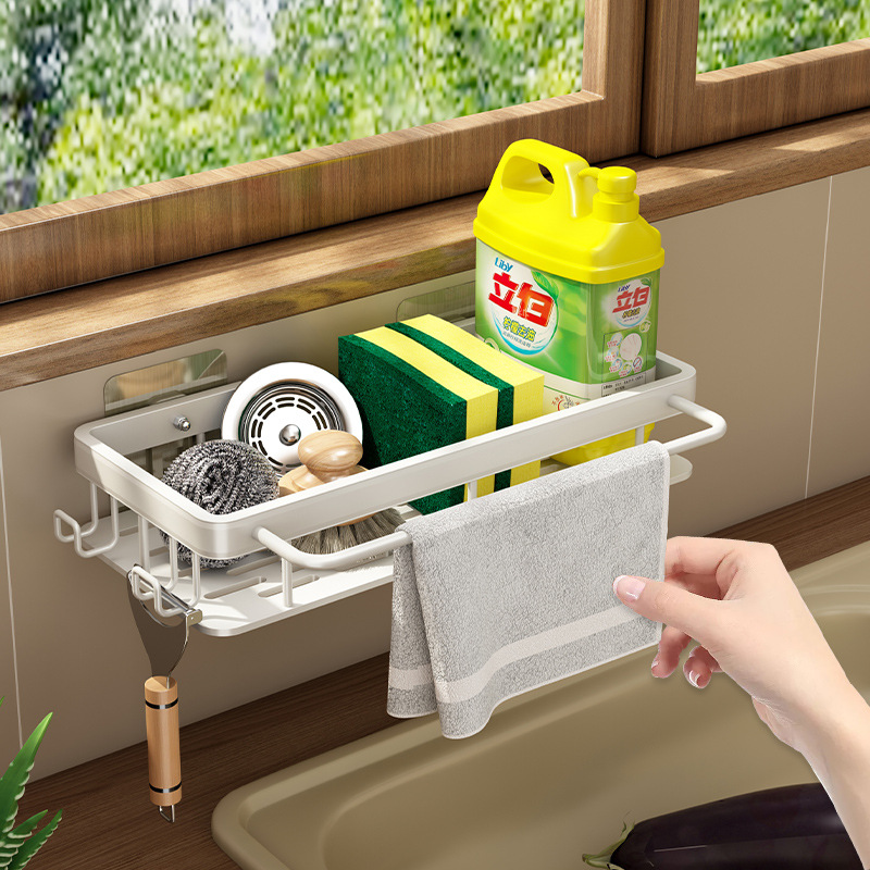 Kitchen Sponge Holder without Drilling Wall-Mounted Spice Rack Home Sink Sponge Towel Drain Basket Sink
