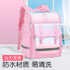 Stylish High-End Large Capacity Primary School Student Backpack, Lightweight and Back Pain Reducing Dual Shoulder Bag for Children in Grades 1-3-6, Printed with Logo