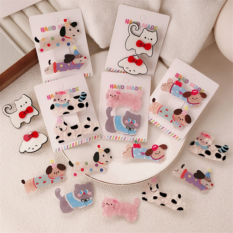 Caricatura encantadora onda punto perrito gatito broche de cabello de niña corazón arco de cabello roto fijación de bordes broche de cabello de gatito universal