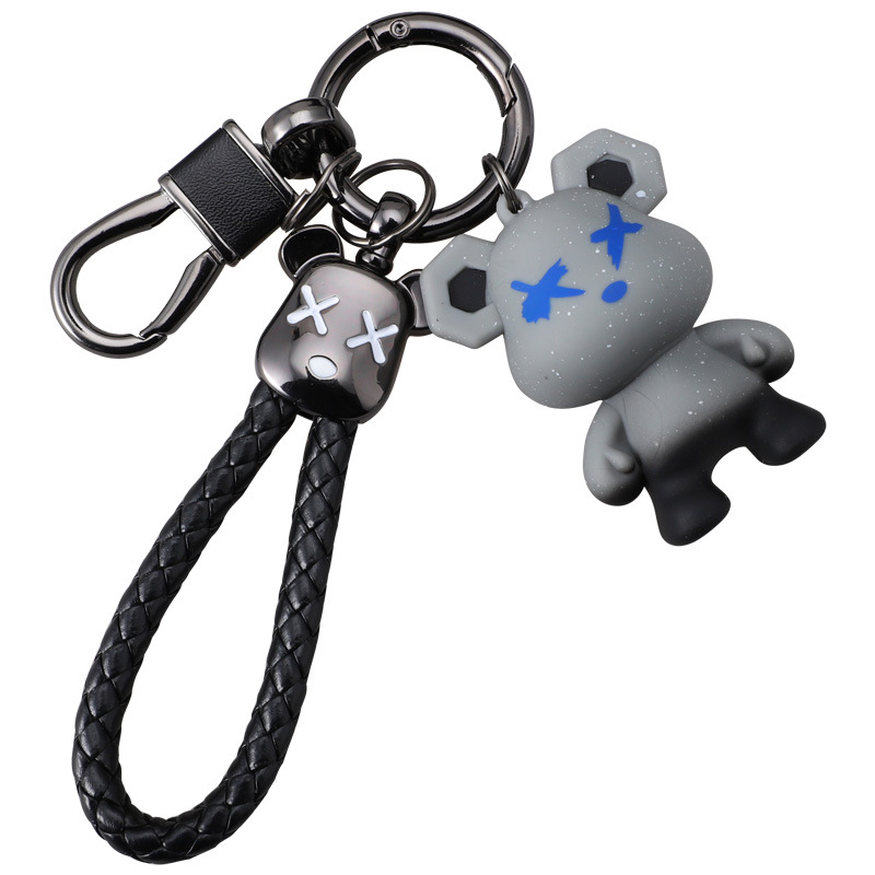 Cross-border Lightning Bear Car Llavero de silicona Colgante de oso violento Cuerda de mano Llavero de cuero de alta gama Fu