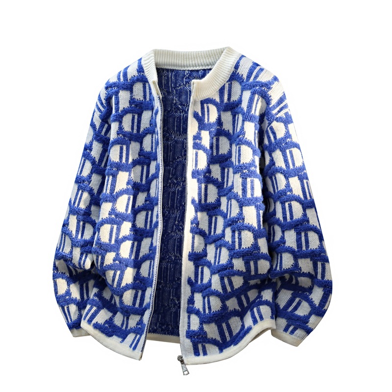 2026秋季青少年宽松圆领长袖针织开衫运动风格透气罗纹底摆，男装针织衫/毛衣，星座614