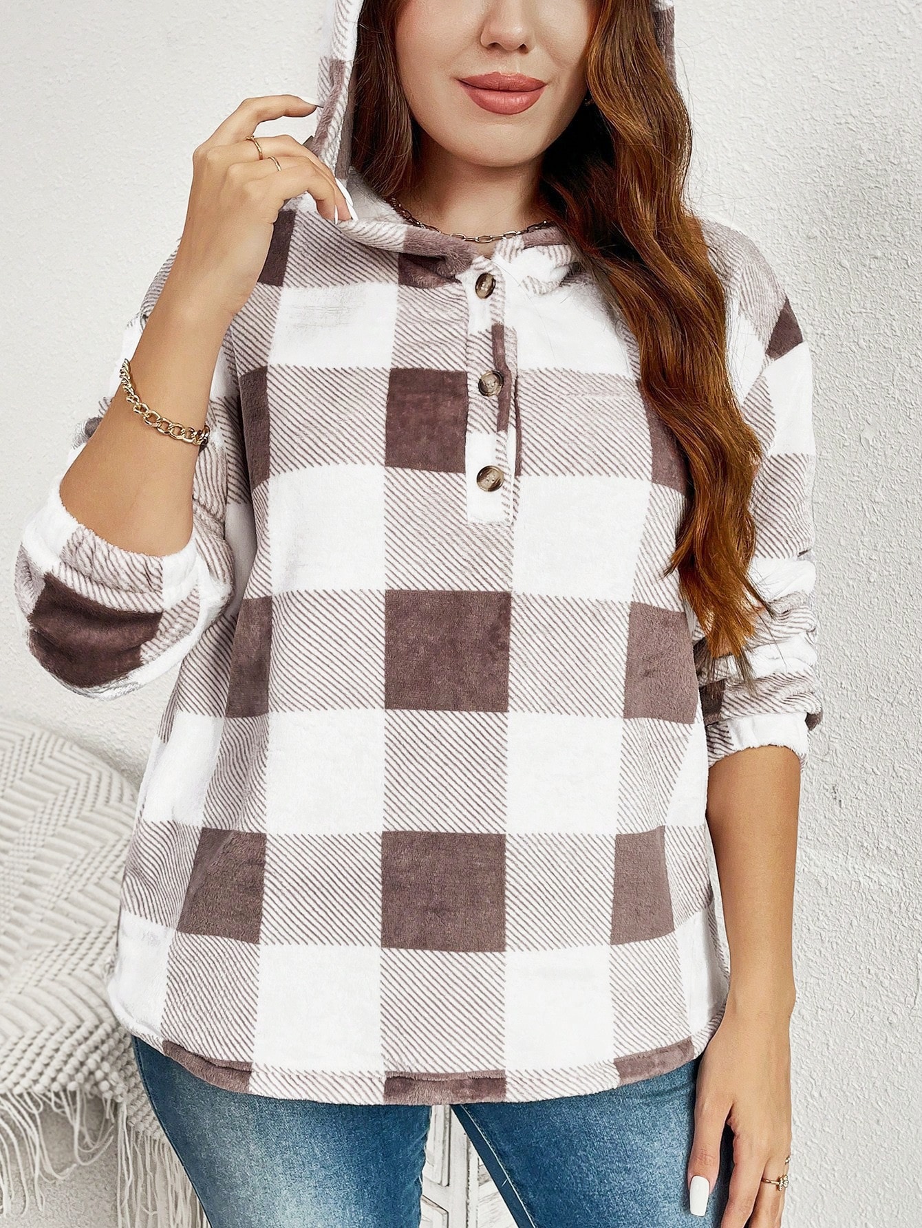 Nuevas trajes de mujer transfronterizas otoño-invierno cálido casualidad chaqueta con capuz de cuadrillas de moda europea y americana botón suelto chaqueta de manga larga