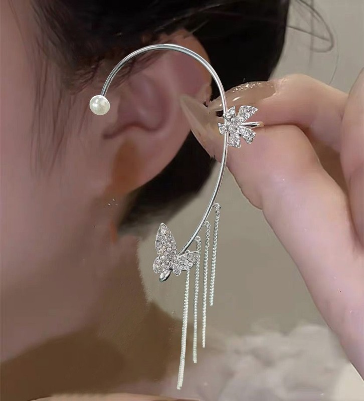 超フラッシュ蝶耳掛け無耳穴耳クリップ女性一体式イヤリング気質個性ファッション|undefined