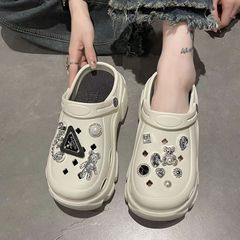 洞洞鞋女夏外穿厚底增高卡通水鑽小熊包頭拖鞋女