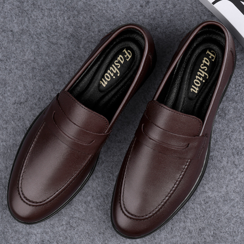 Suit British Leather Shoes Gentleman Casual Cowhide Top Layer Large Size Men's Breathable Business Dress Leather Shoes Bridegroom's Wedding Shoes