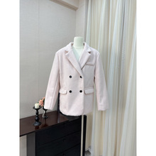 实拍韩剧女主 粉色毛呢西装外套女秋冬厚短款呢子大衣小个子