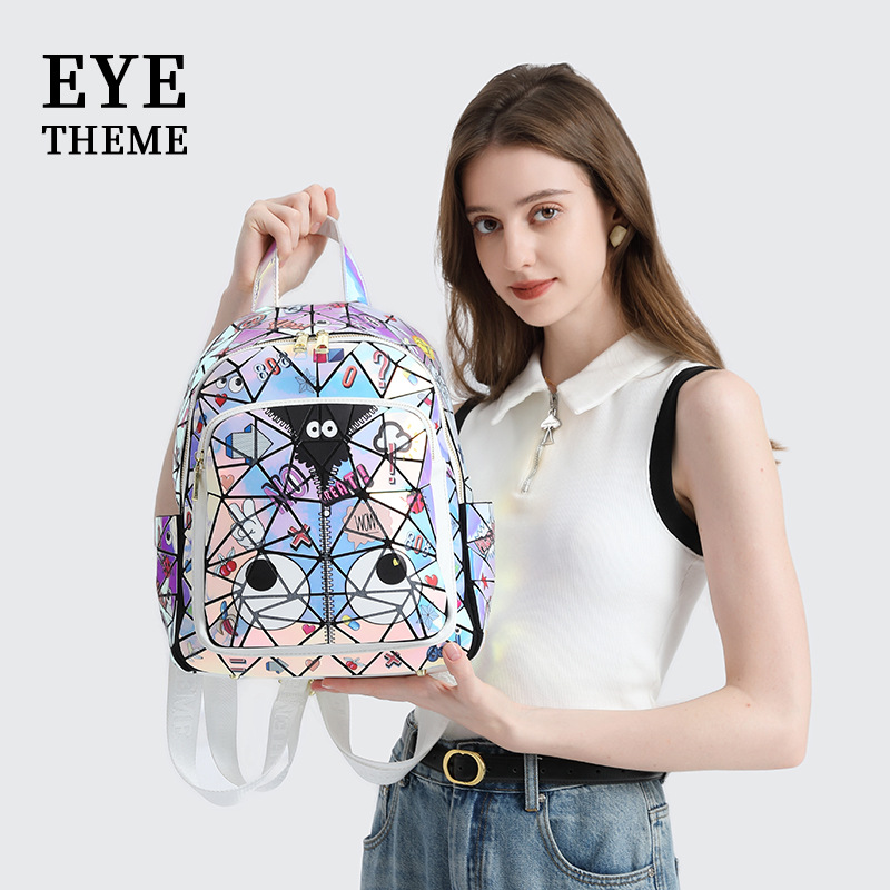 Diseño francés, nueva mochila cuadrada acolchada con láser, bolso escolar, bolsa de almacenamiento de viaje con cremallera 2394 #