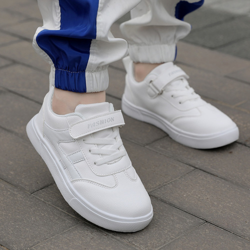 Children's white sneakers for boys, children's board shoes, spring and autumn new medium and large children's girls' four-season shoes, soft soles, school white sneakers, waterproof.
