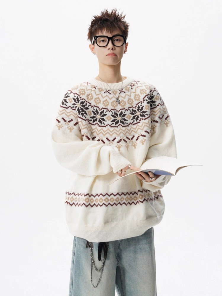 Herren Jacquard Weihnachtsstrickpullover Premium Winter Pullover_voghion.com