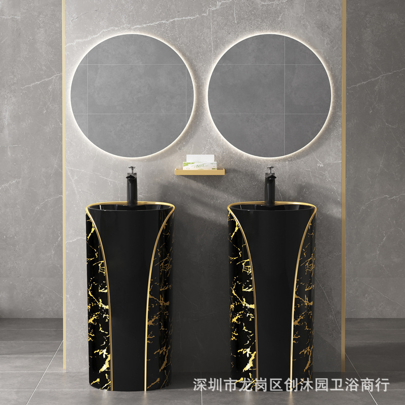 Basínea de estilo nórdico, lavabo cerámico integral, lavabo de lavabo cuadrado, lavabo de lavabo, lavabo de piso