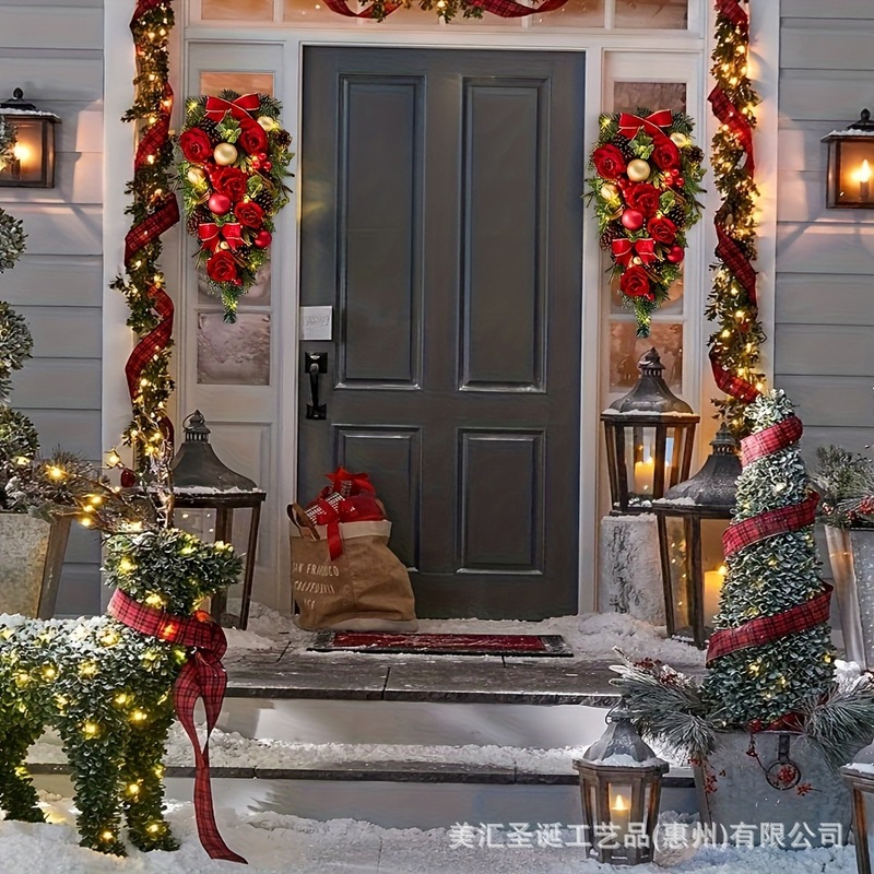 Meihui 2025 クリスマス新製品クリスマス植毛ガーランドドア吊りドアカーテンクリスマス装飾クリスマスガーランド籐|undefined