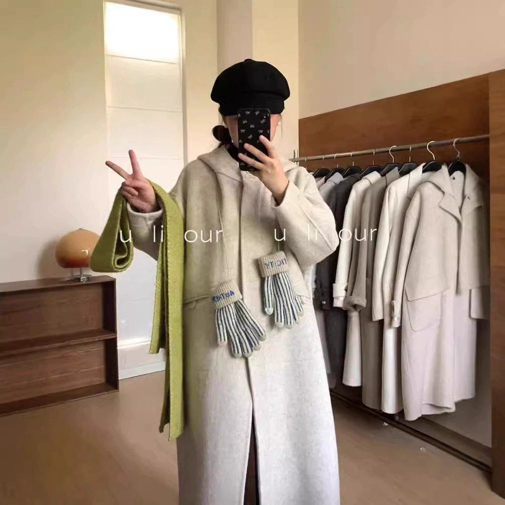 [Bubble Milk] Свободное шерстяное пальто корейское ретро ленивое двухстороное пальто высокого уровня