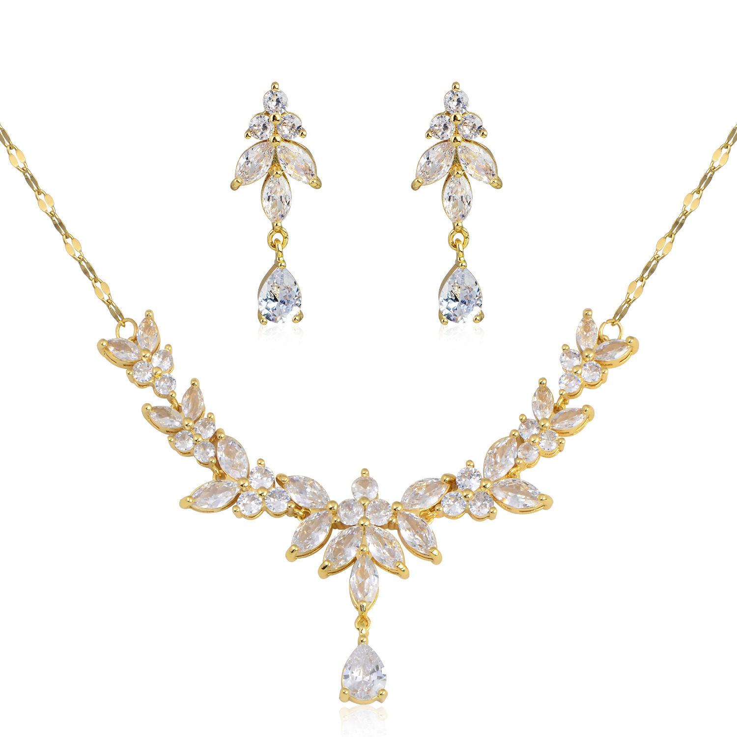 22g Weight Zircon Inlay Material Earrings, Necklace Classification Earrings + Necklace Quantity Weekend, Lawn Occasion Copper Material Water Droplets Pattern All Seasons Season Women's Gender Classic Style Style Water Droplets Copper Classic Style Earrings Necklace 10