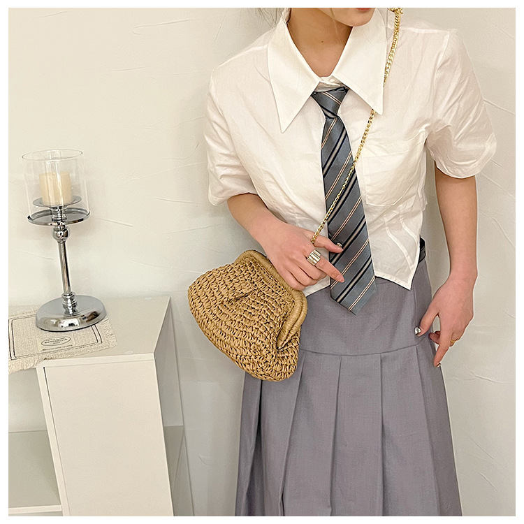 Crossbody Bag Bags Type Daily Occasion Women's Small Straw Solid Color Elegant Lock Clasp Crossbody Bag