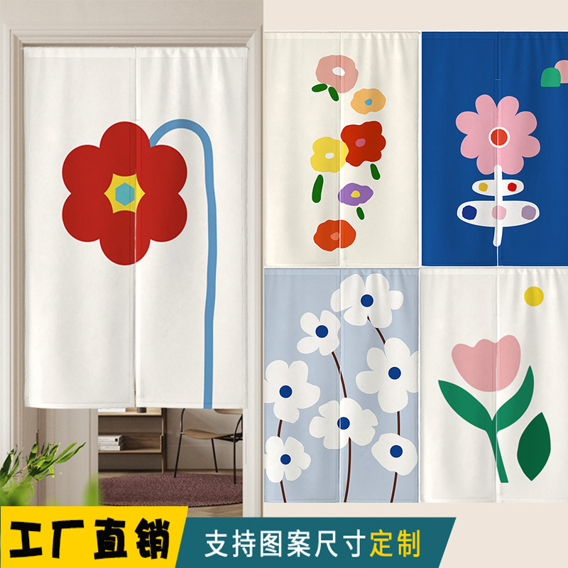 Cartoon Cute Flower Fabric Door Curtain Ins Bedroom Decoration Kidsren's Room Half Curtain Kitchen Partition Toilet Curtain