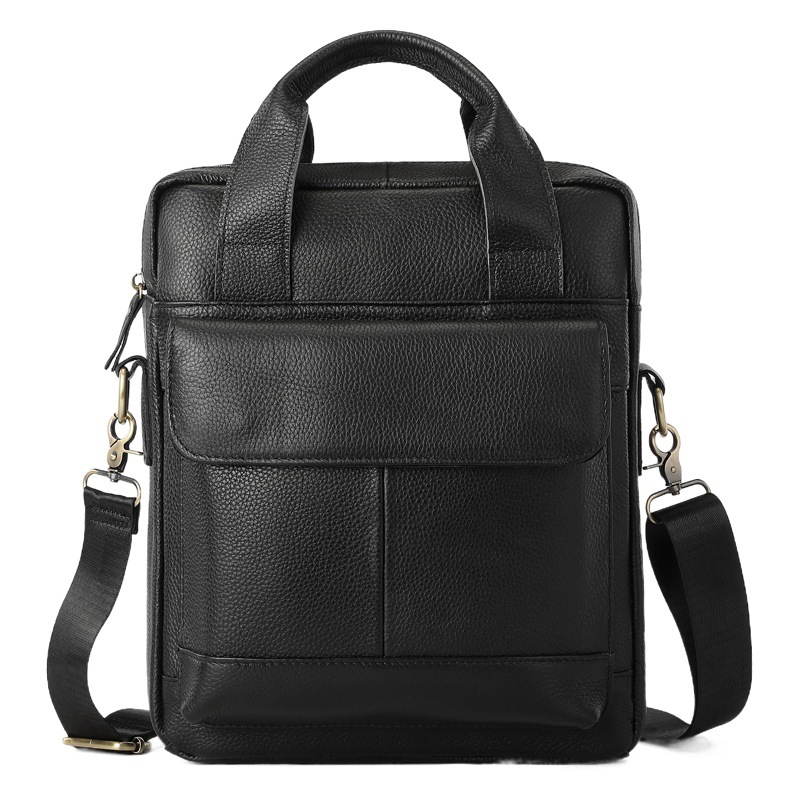 A4 File Vertical Briefcase Retro Men's Bag Handbag Business Crossbody Bag First Layer Cowhide Shoulder Bag Wholesale