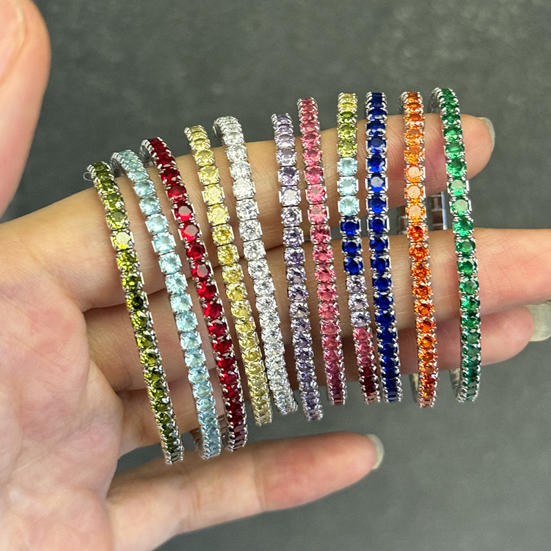 Cross-border European and American 925 Silver Bracelet Women's Light Luxury Niche Color All-match Girls Tennis Chain 3MM Zircon Inlaid Bracelet