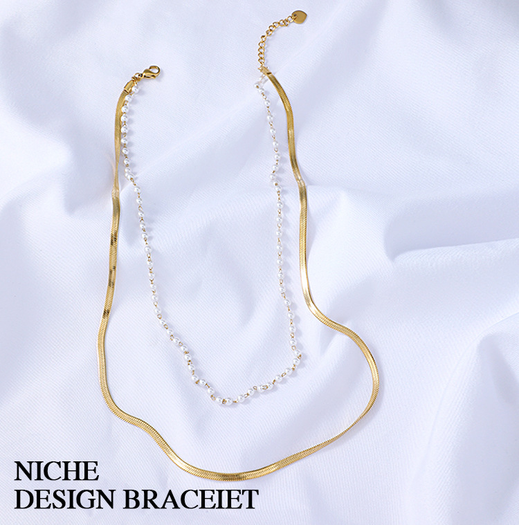 simple fashion golden double snake bone pearl necklacepicture1